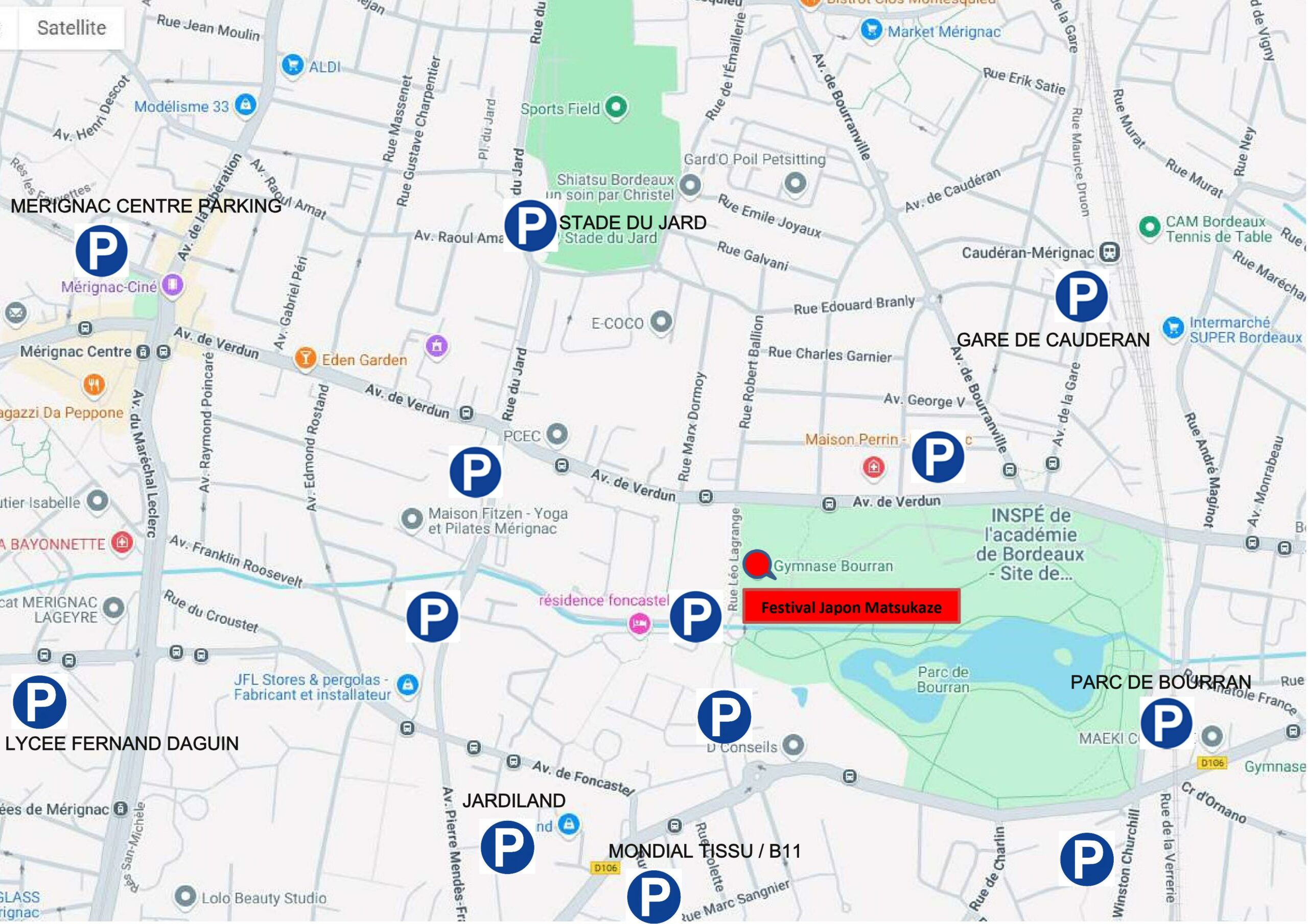 Plan parkings Festival Japon Matsukaze Mérignac Bordeaux